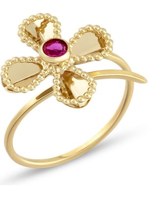 Orena Jewelry Lotus Ruby 14 Ayar Altın Kadın Yüzük