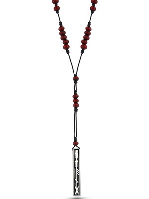Kayra Khan Healing Wood Bordo Erkek Gümüş Kolye