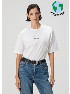 Academia Beyaz Bisiklet Yaka Logolu T-Shirt