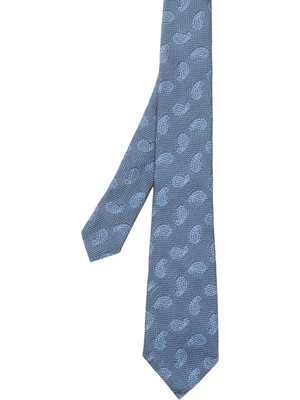 Zegna Mavi Etnik Desenli Ipek Kravat