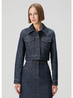Fendi Lacivert Crop Denim Ceket