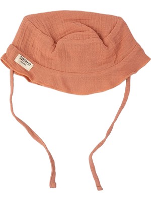 Totzee Mercan Rengi Müslin Bucket Bağcıklı Unisex Bebek Şapka