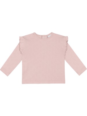 Antebies Pembe Kalp Jakar Fırfırlı Uzun Kollu Kız Bebek T-Shirt