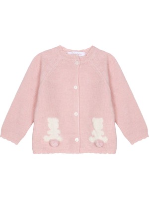 Desenli Pembe Triko Kız Bebek Hırka