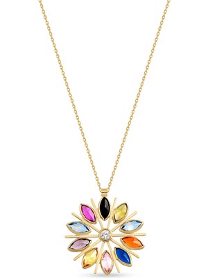Orena Jewelry Pırlanta Taşlı Multicolor 14 Ayar Altın Kadın Kolye