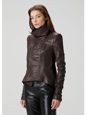 Rick Owens Bordo Asimetrik Deri Ceket