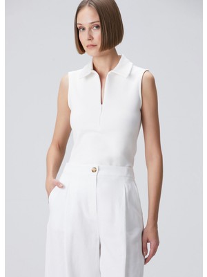  collection beyaz fermuarlı polo bluz