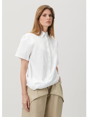 Loewe Beyaz Asimetrik Drapeli Poplin Gömlek