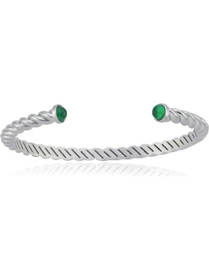 Melie Jewelry Marcus 925 Ayar Yeşil Akik Burgu Gümüş Erkek Bileklik