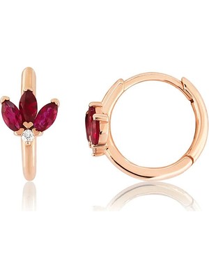 Venta Jewelry Yakut Pırlanta Taşlı 14 Ayar Rose Altın Halka Küpe