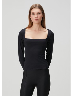 Skims Square Neck Long Sleeve Siyah Bluz
