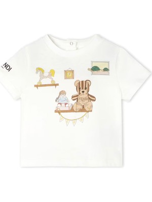 Fendi Beyaz Logo Detaylı Bebek T-Shirt