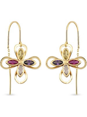 Orena Jewelry Four Flower 14 Ayar Altın Kadın Küpe