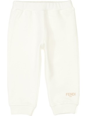 Fendi Beyaz Logo Baskılı Unisex Bebek Pantolon