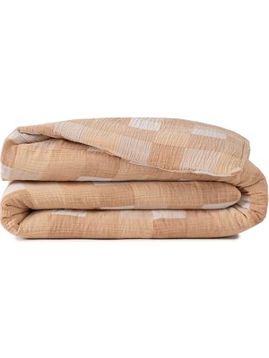 Barine Gingham Gauze Karamel %100 Pamuk Çift Kişilik Nevresim Kılıfı 200X220