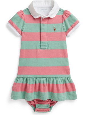 Polo Ralph Lauren Pembe Yeşil Çizgili Kız Bebek Elbise