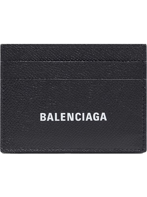 Balenciaga Siyah Beyaz Logo Detaylı Erkek Deri Kartlık