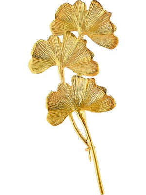Ezra Baghaki Jewellery Ginko Dalları 925 Ayar Gümüş Üzeri 22 Ayar Altın Kaplama Kadın Broş