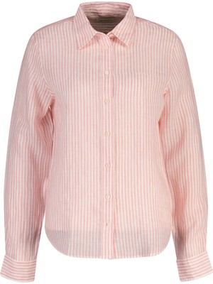 Gant Pembe Regular Fit Çizgili Uzun Kollu Kadın Gömlek