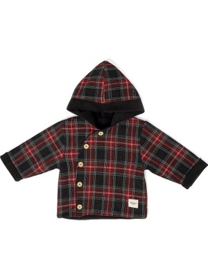 Totzee Diagonal Kırmızı & Siyah Ekose Unisex Bebek Mont