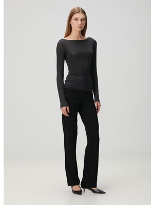 Skims High Waist Pintuck Straight Leg Siyah Pantolon