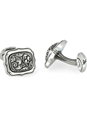 Boga Rectangle Radius Engraved Gümüş Kol Düğmesi
