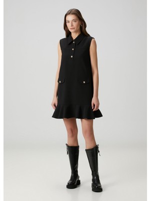 Ganni Siyah Mini Twill Elbise