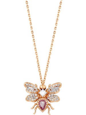 Bee Goddess Queen Bee Mavi Topaz Pırlanta Kadın Altın Kolye