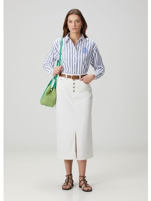 Lauren Ralph Lauren Beyaz Midi Denim Etek