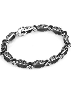 Boga Engraved Loop Chain Erkek Gümüş Bileklik