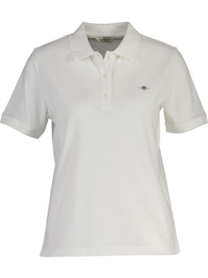 Gant Beyaz Düğmeli Polo Yaka Regular Fit Kısa Kollu Kadın T-Shirt
