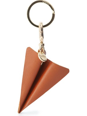 Chivit Origami Uçak Figürlü Konyak Deri Charm Unisex Anahtarlık