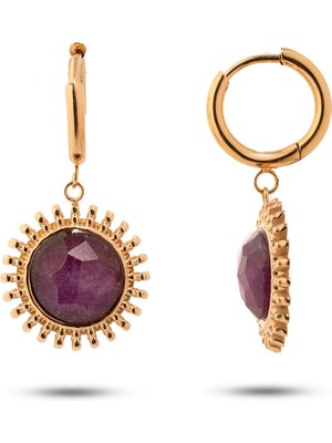 Chaseldor Sun Bordo Doğal Taşlı Çelik Kadın Küpe