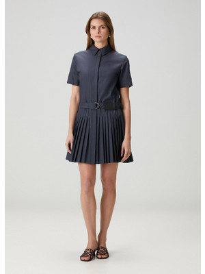 Loewe Lacivert Pileli Mini Elbise