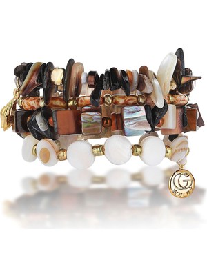 Gwelry Tigerseye 24 Ayar Altın Kaplama Doğal Taş Kadın Bileklik