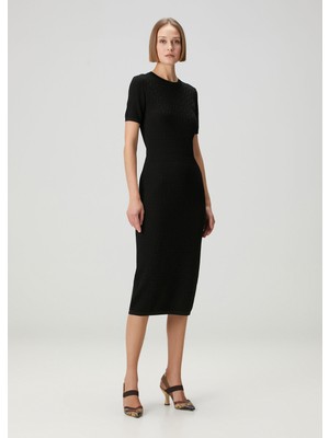 Fendi Siyah Logo Motifli Midi Elbise