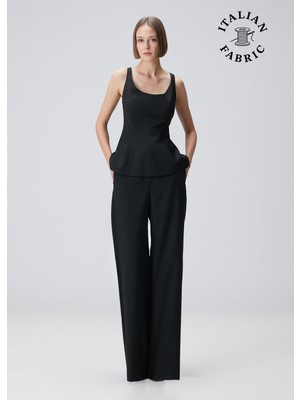  collection siyah straight leg yün pantolon