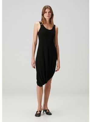 Loewe Siyah Asimetrik Krep Jersey Elbise