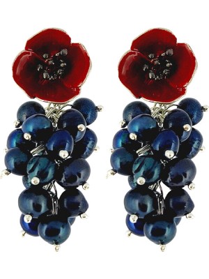 Ezra Baghaki Jewellery Siyah Salkım Incili Gelincik 925 Ayar Gümüş Kadın Küpe