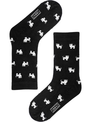 Fundaze Schnauzer Desenli Siyah Bambu Unisex Çorap