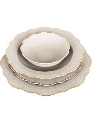 LuckyArt Laurance New Bone China Porselen Taş Rengi 6 Kişilik 24 Parça Yemek Takımı
