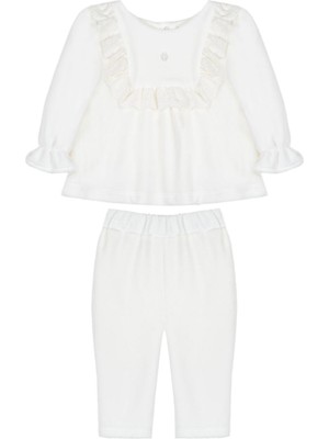 Beyaz Fırfır Detaylı Bluz ve Pantolon Kız Bebek 2'li Set