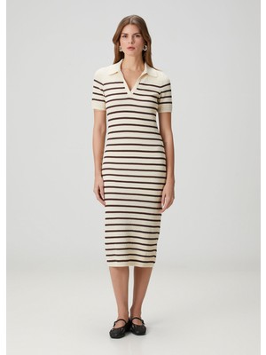 Rag & Bone Kırık Beyaz Çizgili Midi Polo Elbise