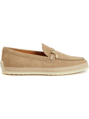 Tod's Açık Kahverengi Logo Detaylı Kadın Süet Loafer