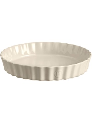 Emile Henry Ekru Seramik Yuvarlak Tart Börek Fırın Kabı 32 cm