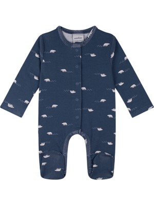 Antebies Lacivert Kutup Ayısı Desenli Uzun Kollu Unisex Bebek Tulum