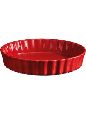 Emile Henry Kırmızı Seramik Yuvarlak Tart Börek Fırın Kabı 24 cm