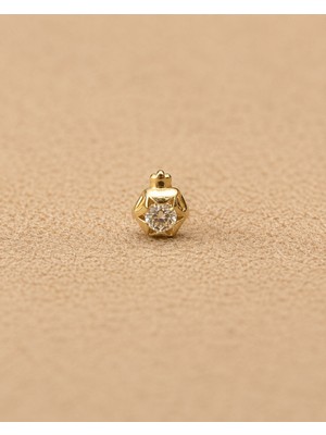 Sarezza Gold 14 Ayar Altın Petek Taş Detaylı Tragus Piercing Küpe