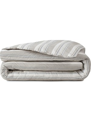Barine Striped Smooth Percale Haki %100 Pamuk Çift Kişilik Nevresim Kılıfı 200X220