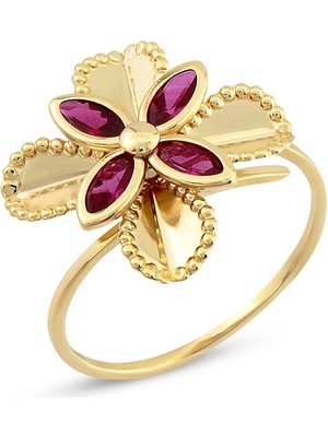 Orena Jewelry Ruby Lotus 14 Ayar Altın Kadın Yüzük